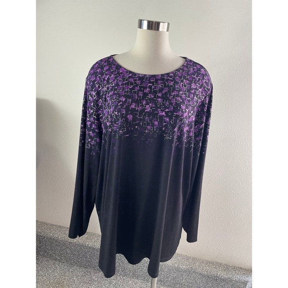 Susan Graver Tops - Susan Graver Womens Plus 3X Liquid Knit Purple Geometric Tunic Top Long Sleeve